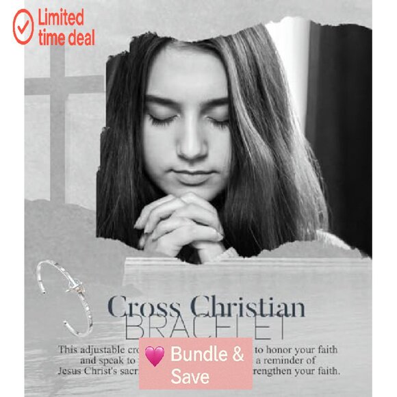 Sterling Silver Cross Cuff Bracelet Faith Over Fear Christian Jewelry - Picture 4 of 8